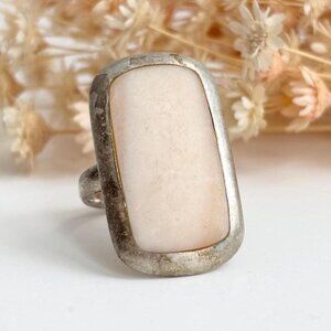 Mother of Pearl Rectangular Minimalist Sterling Silver Vintage Ring - sz 6.75